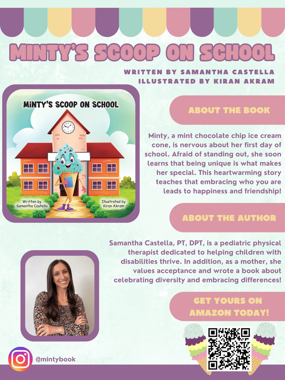 Flyer for Minty's Scoop on School book by Samantha Castella